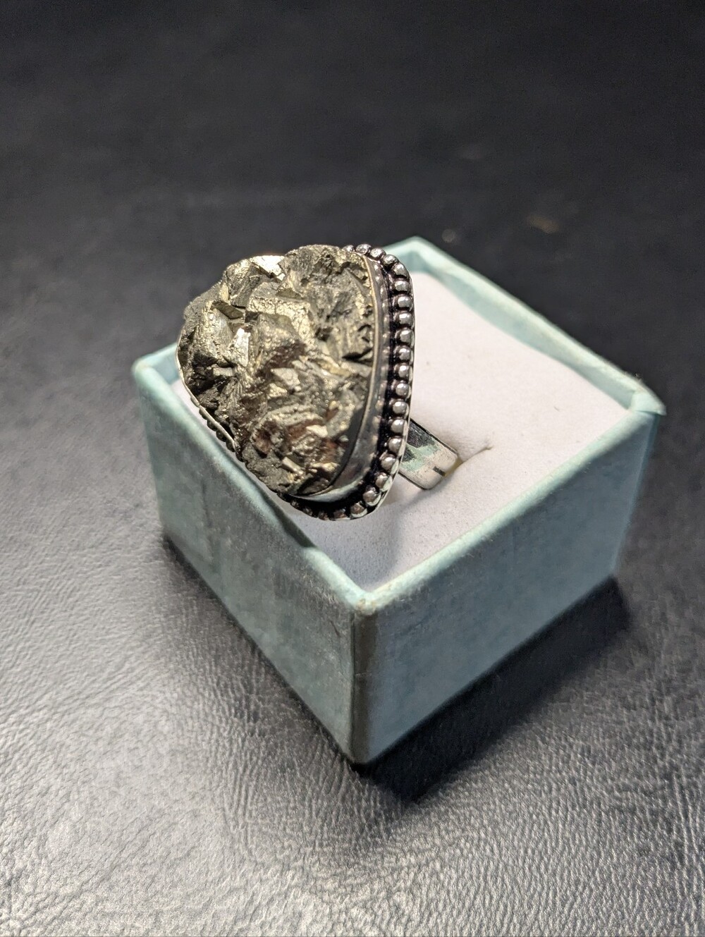 Handcrafted Raw Apache Pyrite Triangular Ring (8.75)